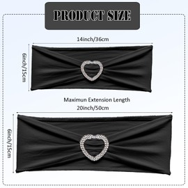 Fbewom Spandex Black Chair Sashes Bows 30 Pack Black Sashes for Chairs Universal Elastic Chair Sashes Bands with Heart Buckle Slider for Banquet Wedding Party Decorations