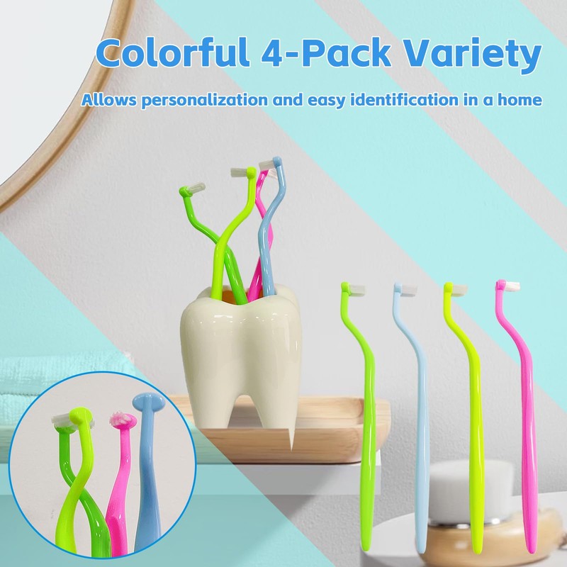 Ceonam 4-Pack End Tuft Toothbrushes, Orthodontic Toothbrush with Small Head,