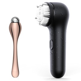 Cepillo de limpieza facial, cepillo exfoliante facial impermeable y recargable para hombres y mujeres, exfoliante facial eléctrico con 3 cepillos, 3 intensidades, 2 modos con rodillo de carbón para