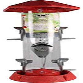 North States Industries 9320 061088 2-in-1 1.75 lb Cap Hinged-Port Bird Feeder, Red/Clear