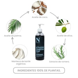 Dr. Natural Jabón Liquido Facial y para Cuerpo con Carbón Activado | Exfoliante Corporal y Facial | Natural, Vegano y Orgánico | Hecho de Plantas Con Aceite de Oliva y Coco, Manteca de Karité y Romero (473 ml, Menta)