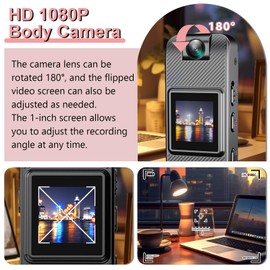 FUXGZ Mini Body Camera HD 1080P Wearable Video Recorder, Small Security Camera with Night Vision 1.3 Inch Display 180° Rotatable Lens, Portable Body Cam for Law Enforcement/Sports/Delivery