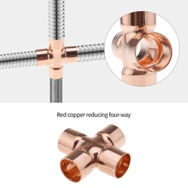 Copper Pipe Welding Cross Fittings Copper Pipe Connector 5-Piece 4-Way 15 mm Cross Fitting for Pipes Air Conditioning Cooling Central Heating Gas Lines