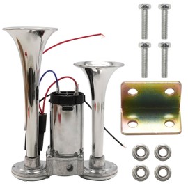 Hoypeyfiy Silver 600DB Air Horn with Compressor, Universal Chrome 12V Dual Trumpet Air Horn Kit for Truck Boat Train Car and Yacht