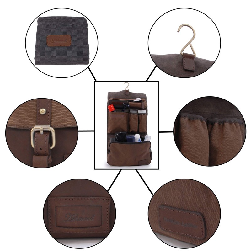 ASHWOOD - Men's Hanging Wash Bag/Shaving Bag/Travel/Gym/Toiletry Bag - Genuine