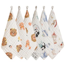 ZONEY Muslin Squares Baby Washcloths Burp Cloths for Baby 6 Layers 100% Cotton, Reusable Soft Natural Organic Cotton Face Towels for Baby Wiping Bathing Feeding Towel,25x25 cm (Panda Bear)