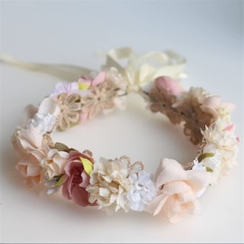 Faylay Hawaiian Flower Crown Boho Flower Headband Maternity/Bridal Flower Crown Wedding Floral Hair Wreath (White & Pink)