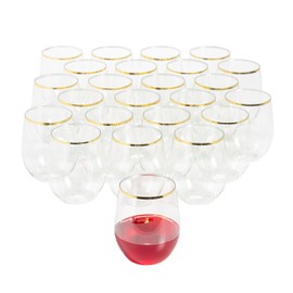 Fun Express Bulk 48 Count Gold Trim Plastic Wine Glasses
