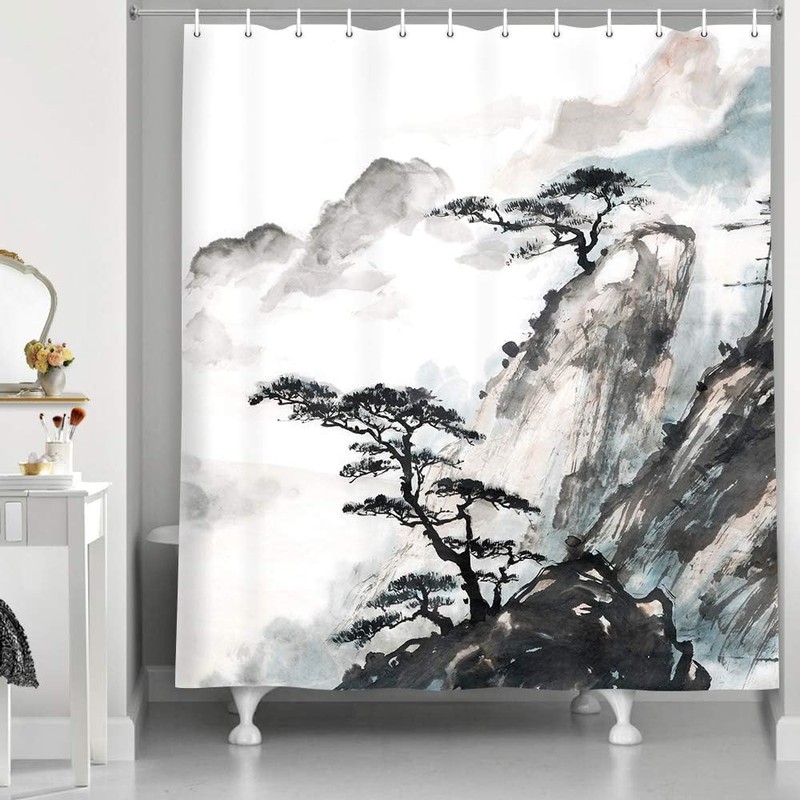 Coveimes Japanese Shower Curtain, Asian Scenic Shower Curtain Sets, Japanese