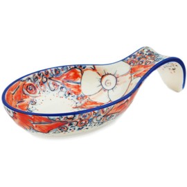 Polish Pottery 6¾-inch Spoon Rest made by Ceramika Artystyczna (Peachy Keen Theme) Signature UNIKAT + Certificate of Authenticity