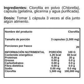 Clorofila En Polvo - 60 Cápsulas - Suplemento Alimenticio Sabor Sin sabor                                                                             