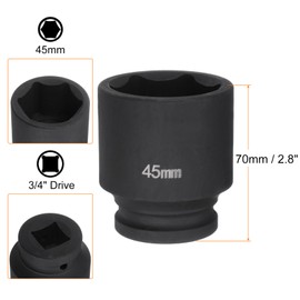 sourcing map 6-Point Impact Socket 3/4" Drive 45mm Metric 40Cr Alloy Steel Spindle Axle Nut Impact Socket