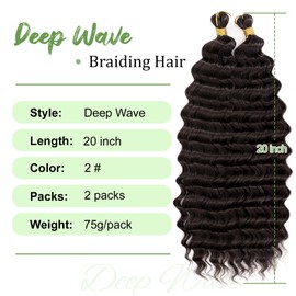 Eerya Long Curly Braiding Hair 20 Inch 2 Packs Deep Ocean Wave Crochet Hair for Black Women Deep Wave Braiding Hair for Boho Braids（20 inch, #2）