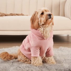 OHS Fleece Dog Hoodie Sherpa Lined Reversible Soft Cosy Easy Care Pet Clothing – Large, Blush Pink