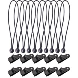 BINCKIN 20 Pcs Heavy Duty Tarp Clips with Bungee Cord Balls, Lock Grip Secure Clamps for Tent, Canopy, Awning & Camping Gear (Black)
