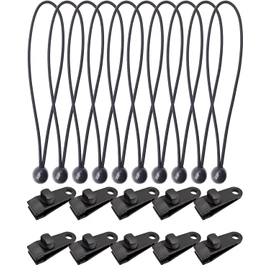 BINCKIN 20 Pcs Heavy Duty Tarp Clips with Bungee Cord Balls, Lock Grip Secure Clamps for Tent, Canopy, Awning & Camping Gear (Black)