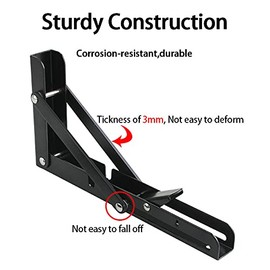 Monsky 10" Black Foldable Shelf Brackets Heavy Duty Stainless Steel DIY Wall Mounted Shelf Bracket Space Saving