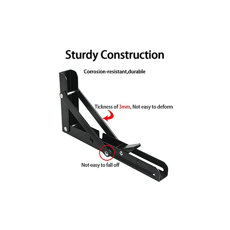 Monsky 10" Black Foldable Shelf Brackets Heavy Duty Stainless Steel