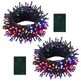 echosari 2 Pack Battery Operated Christmas String Lights, 13.2Ft 40 LED Green Wire Fairy String Lights, Waterproof Fairy Lights for Xmas Tree Wreaths Garden Wedding Party Decor (Multicolor)
