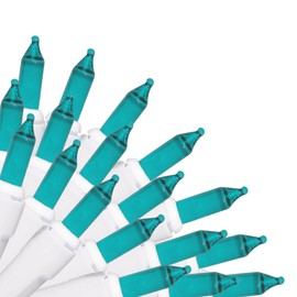 Brite Star 100 Count Mini String Christmas Lights, Teal - 22 feet Indoor/Outdoor Christmas Tree Lights with White Wire