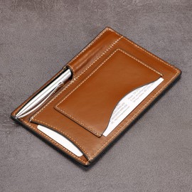 HISCOW Italian Leather To Do List Notepad & Pocket Notebook - 3x5 Memo Pad with Secure Pen Holder, Refillable Note Jotter Organizer for Work & Travel, Antiqued Brown