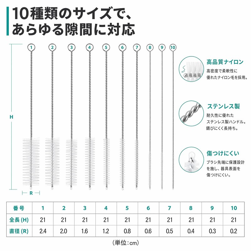 QuorrixTech ストロー ブラシ 10点セット クリーニングブラシ ストロー 哺乳瓶 細口瓶 カップ ホース専用