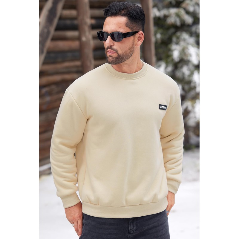 VOGSTART Men's Sherpa Lined Sweatshirt Crew Neck Fleece Pullover Cosy