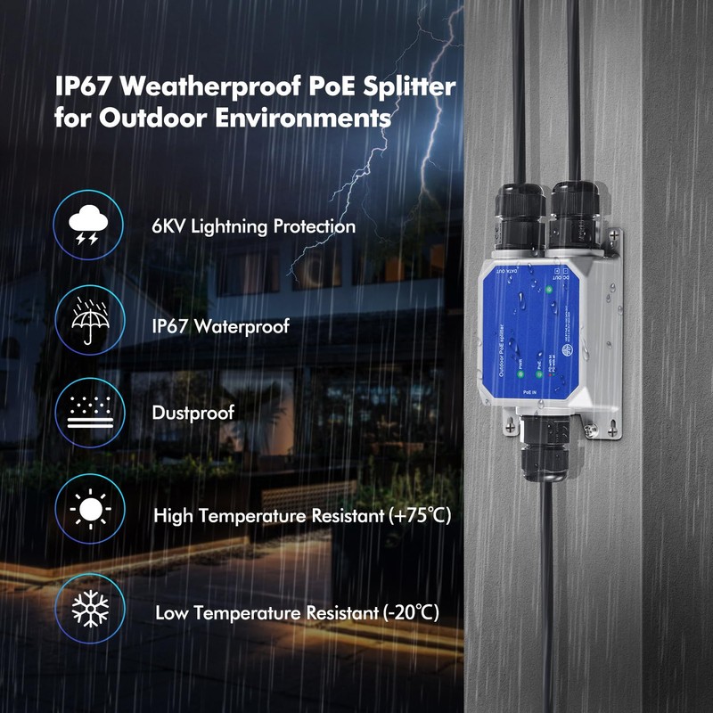 MokerLink IP67 Outdoor 2.5 Gigabit PoE Splitter, 10/100/1000/2500Mbps, IEEE 802.3