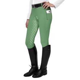 FitsT4 Sports Women's Full Seat Riding Tights Active Silicon Grip Horse Riding Tights Equestrian Breeches Cream Green Size M
