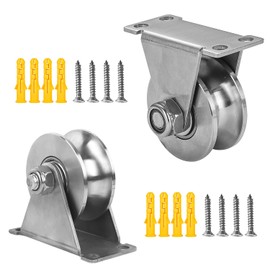 Pack of 2 U-Wheels Pulleys with Ball Bearings, Pulleys Steel Ropes for Sliding Gates Ropes, 61 mm 304 Stainless Steel Lifting Crane Pulleys, Screws Load Capacity 180 kg, for Bearings, Roller Door