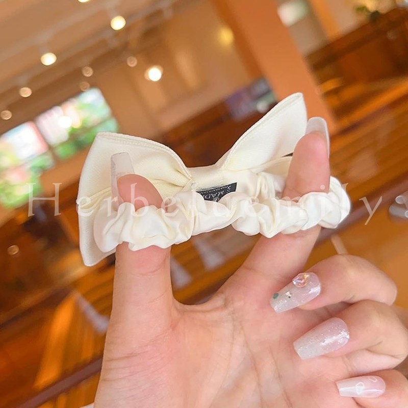 [Herbeluemily] リボン シュシュ ヘアゴム 髪飾り リボンゴム 髪ゴム リボンシュシュ ヘアアクセサリー オフホワイト