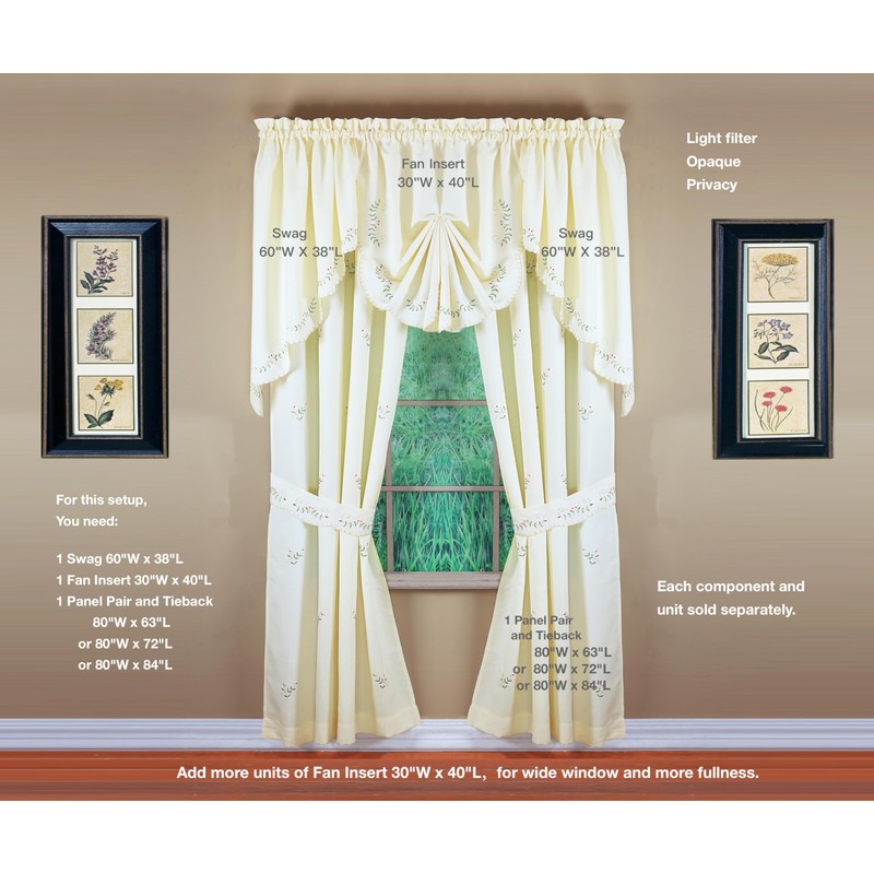 Today's Curtain, Forget-Me-Not Swag 38", Ecru/Rose, 60" W x 38"