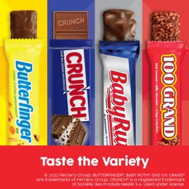 Butterfinger, CRUNCH, Baby Ruth, 100 Grand, Assorted Bulk Candy Bar Variety Pack Full Size, 28-Count, 48 oz