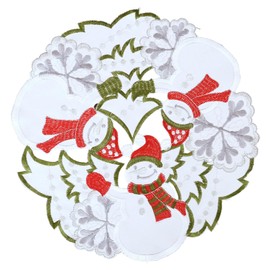 Grelucgo Embroidered and Hand-Cut Christmas Winter Snowmen and Snowflakes Table Placemats (Round 15 (Set of 4))
