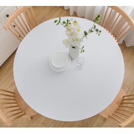 Wolkemer 4ft Fitted Round Tablecloth Spandex Stretch Cocktail Table Cover Elastic Edge White Table Topper Cap for Dining Wedding Party Picnic 48 Inch