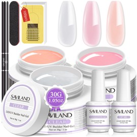 Saviland Builder Gels Nail Kit -3PCS*30g Clear Nudes Pink Hard Gel for Nails Extension Gel Set with 100pcs Nail Forms & Nail Brush Nail Art Manicure Set for DIY at Home
