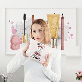 LEVLO Funny Elephant Cosmetic Bag Animal Lover Gift for Women Girls, Who loves elephants, makeup bag