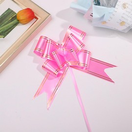 Pack of 30 Gift Bow, Pink Pull Bow, Gift Bow for Crafts and Packaging, Pull Bows, Decorative Bows for Gifts Bags Wedding Birthday Christmas, Pull Bow Gift Bow Gold Pink