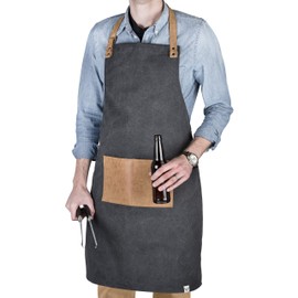 Foster & Rye Grilling Apron with Pocket, Canvas Apron for Men with Adjustable Strap, BBQ & Grill Accessories for Indoor & Outdoor Cooking, 35" x 26.75", Black