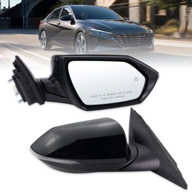 Lqito Right Passenger Side Mirror Compatible With 2021 2022 2023 2024 2025 2026 Hyundai Elantra With Manual Folding Power Glass Heated Blind Spot Turn Signal Black Replace#87620AA170(8Pins)
