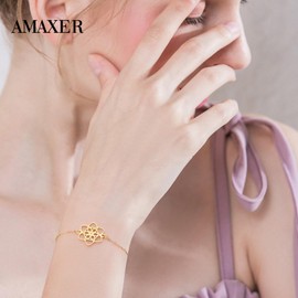 Amaxer Celtic Knot Gold Bracelets Stainless Steel Trinity Knot Flower Pendant Adjustable Bracelet for Women (Single chain)