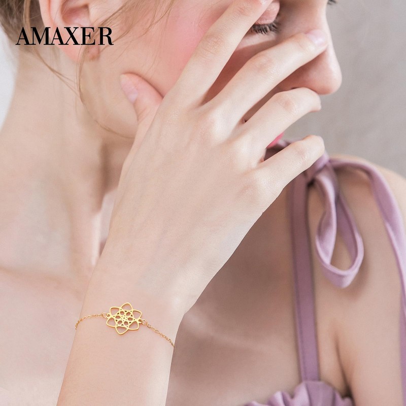 Amaxer Celtic Knot Gold Bracelets Stainless Steel Trinity Knot Flower