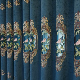 SLOW SOUL Set of 2 Panels Embroidered Birds 80% Blackout Curtains for Living Room Bedroom Dining Room Curtains & Drapes High-end Curtain with Grommet Top Blue Cloth 49W X 84L inch (2 Panels)