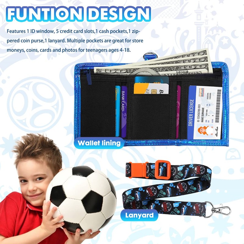 Children's Wallet for Boys Aged 4-18 Years, Tri-Fold Youth Wallet