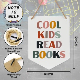 Reading Corner Decor for Middle School High School Elementary Classroom Kids Playroom Library Decorations for School Book Lover Gifts Wood Wall Hanging Flag Decorations Signs 10x8 Inch