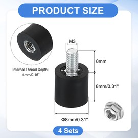 sourcing map M3 Rubber Mounts, 4Pcs 8x8mm(DxH) Rubber Cylindrical Anti Vibration Isolator Shock Absorber with Lock Nuts for Car Bobbin Generator Air Compressors