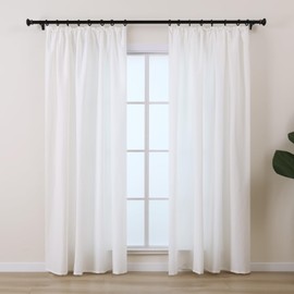 L.Z.E Non-See-Through Curtains White, Short Cotton-Look Pencil Pleat Privacy Sheer Curtains for Bedroom Living Room Kitchen Windows, 57 Inch Drop 145 cm Long Light Filtering Curtain, 2 Panels Set Thin