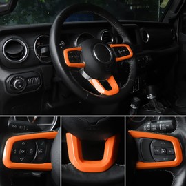 CheroCar JL JT Steering Wheel Covers Panel Decoration Interior Accessories for 2018-2021 Jeep Wrangler JL, for 2020-2021 Jeep Gladiator JT-Orange…