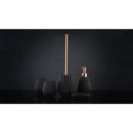 axentia Seifenspender Chicago schwarz, leicht nachfüllbarer Flüssigseifen-Spender aus Keramik mit verchromter Dosierpumpe, Seifenbehälter mit ca. 330 ml Fassungsvermögen, 8,5 x 8,5 x 17,8 cm