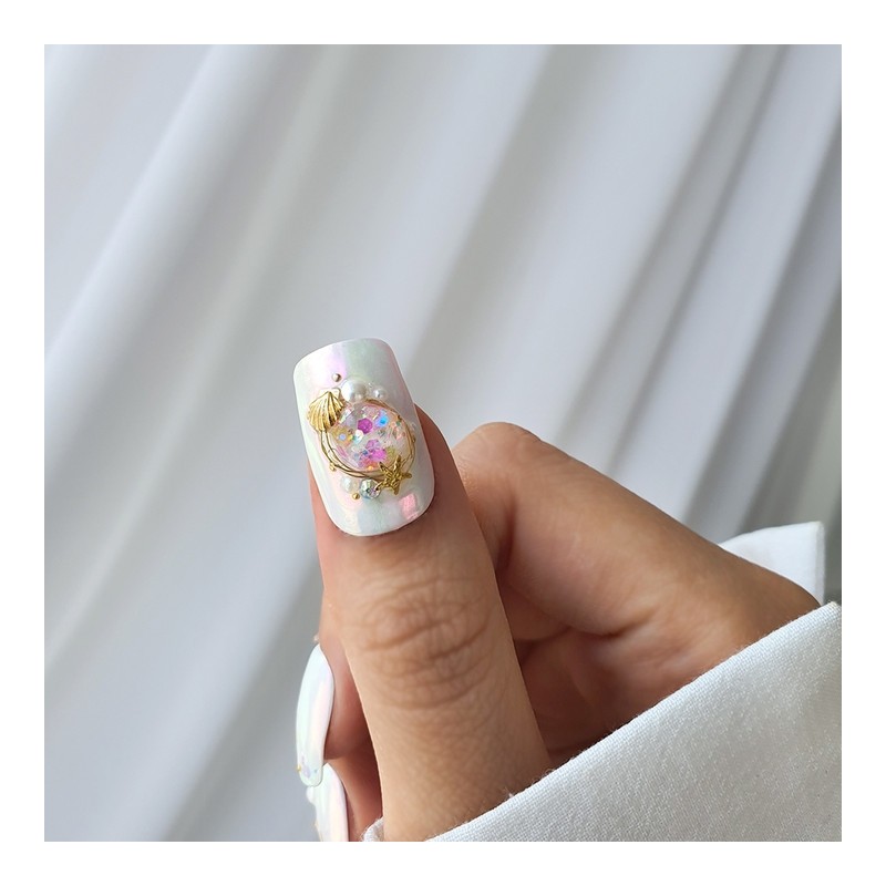 Pink powder beach ball handmade nail tips - Long Square